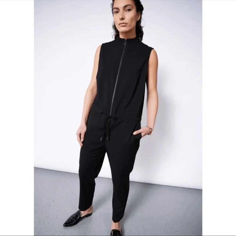 Wildfang Empower Sleeveless Jumpsuit Black Tapered Straight Leg SZ M